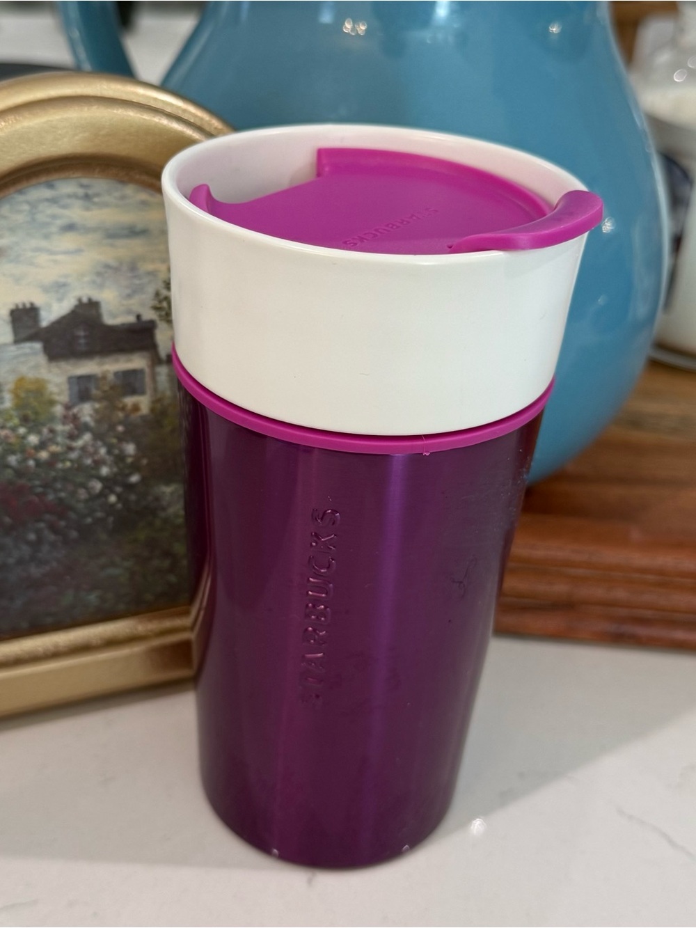 Starbucks Violet Pink Purple 12oz Mug Ceramic Tumbler Coffee Cup Chrome Stainles